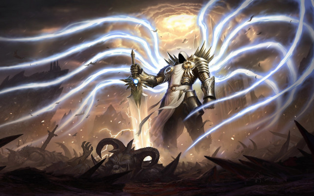 Man sword lightning painting style free wallpaper - medium preview image