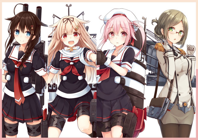 Anime girls guns uniforms group free wallpaper - medium preview image