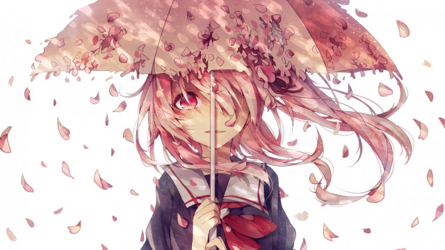 Girl umbrella rain leaves blowing free wallpaper - medium preview image