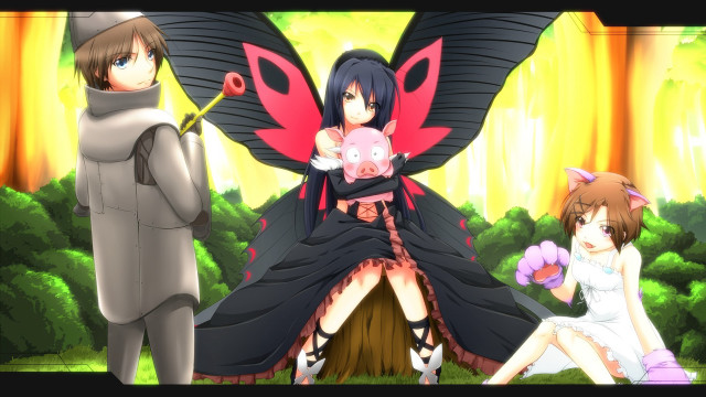 Anime couple tree stump pig free wallpaper - medium preview image