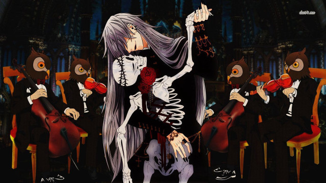 Skeleton girl long hair violin free wallpaper - medium preview image