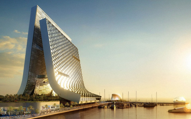 Curved roof building water boats free wallpaper - medium preview image