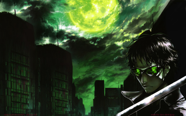 Man sword city skyline green free wallpaper - medium preview image
