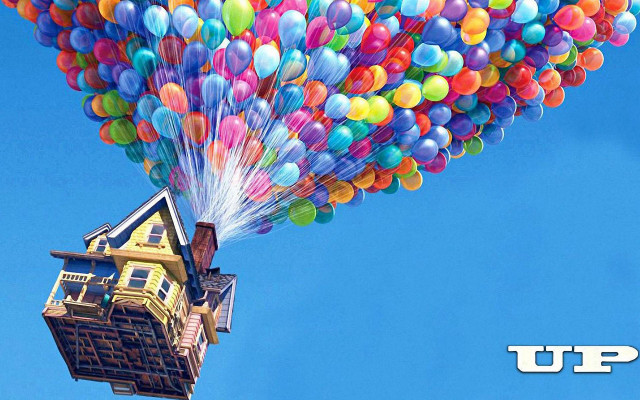 House balloons floating blue sky free wallpaper - medium preview image
