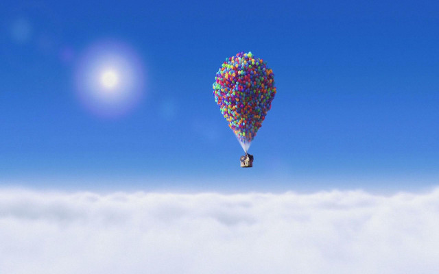 Person flying balloon sky clouds free wallpaper - medium preview image