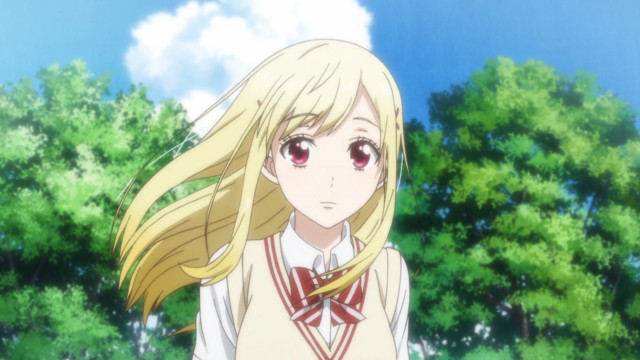 Blonde girl bow trees grass free wallpaper - medium preview image