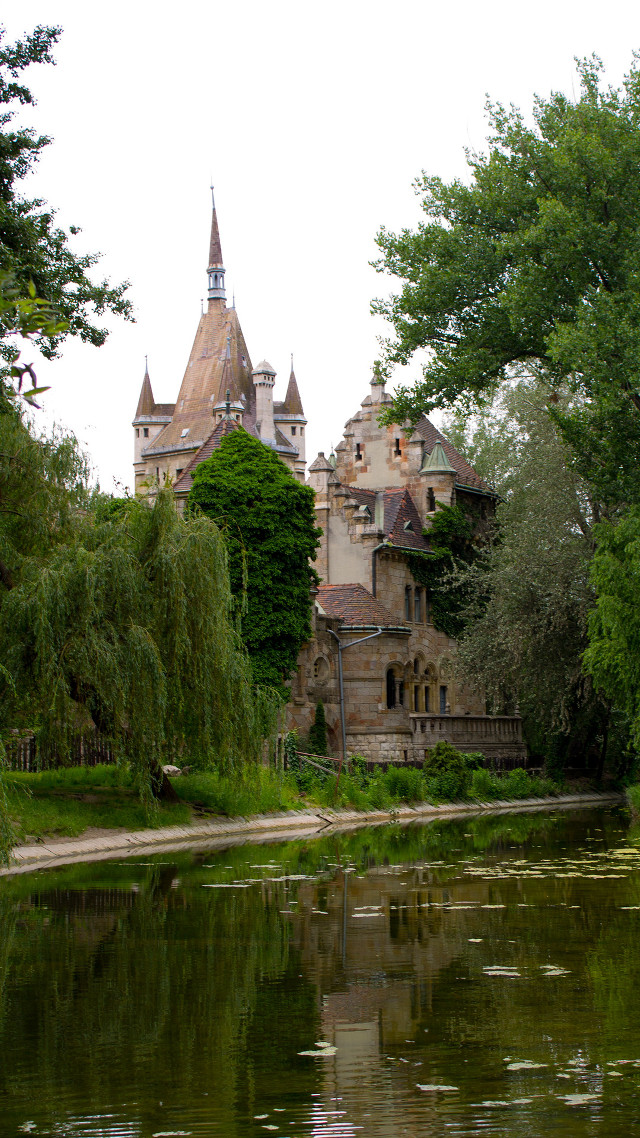 Castle pond trees bench scenery free wallpaper - medium preview image