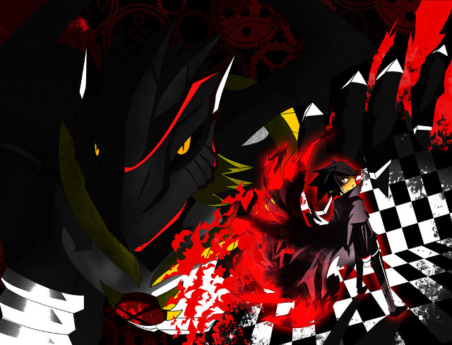 Black red anime checkered dragon free wallpaper - medium preview image