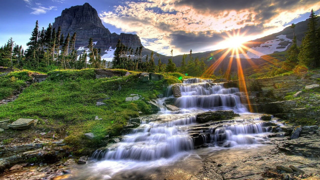 Waterfall mountain sunshine water running #2 free wallpaper - medium preview image