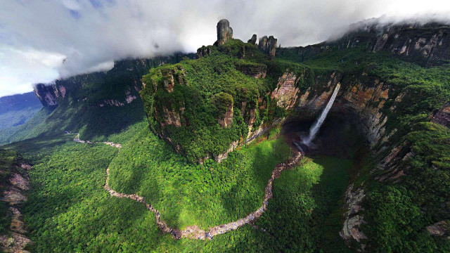 Lush green valley waterfall mountain free wallpaper - medium preview image