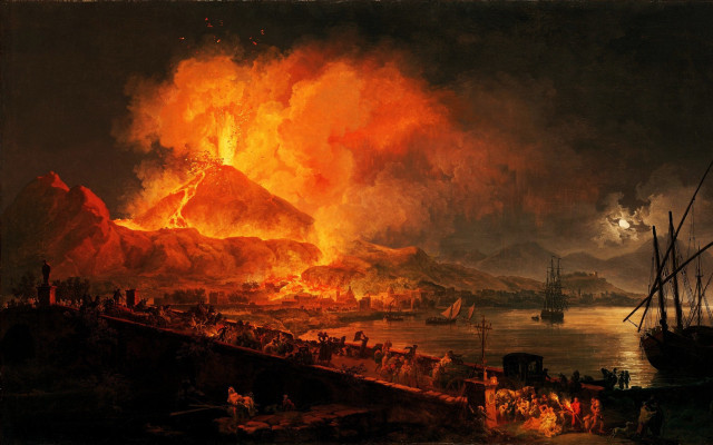 Fire harbor boats mountain painting free wallpaper - medium preview image