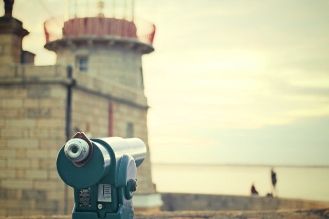 Blue white telescope stonewall lighthouse free wallpaper - medium preview image