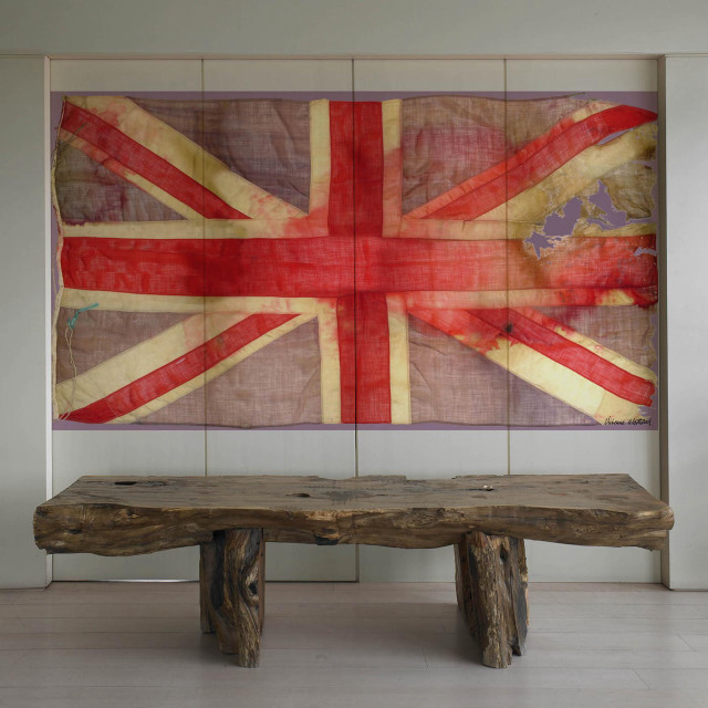 Wooden bench painting flag maximalist free wallpaper - medium preview image