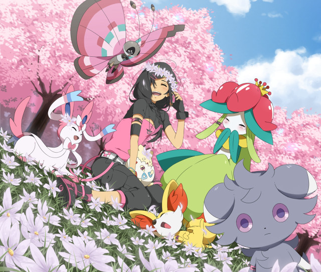 People hill flowers trees sky free wallpaper - medium preview image