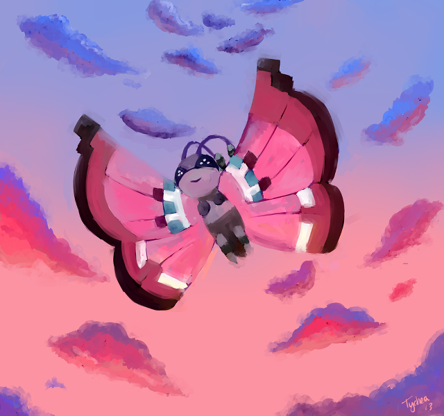 Pink butterfly flying sky clouds free wallpaper - medium preview image