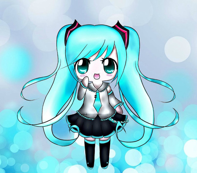 Cartoon girl blue hair black free wallpaper - medium preview image