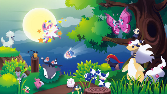 Cartoon forest animals birds flying free wallpaper - medium preview image