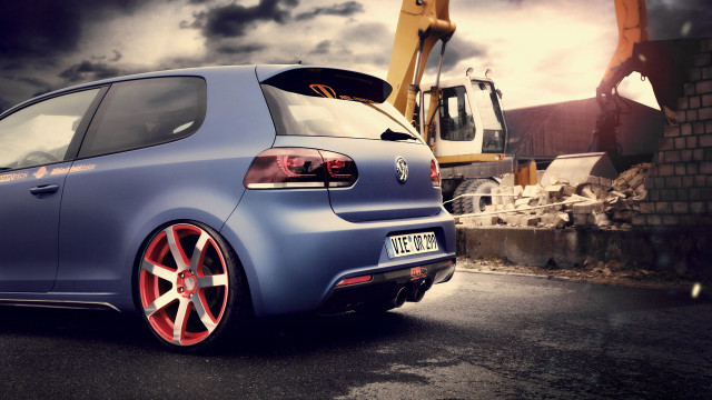 Blue car construction site bulldozer free wallpaper - medium preview image