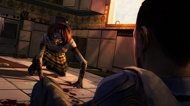 Zombie woman kitchen blood floor free wallpaper - medium preview image