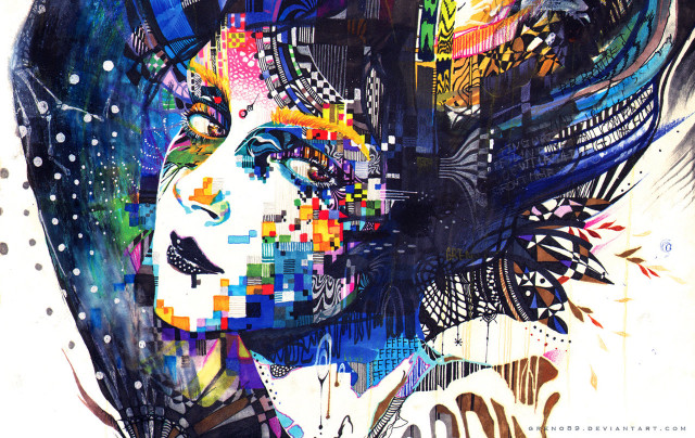 Woman colorful art surround shapes free wallpaper - medium preview image