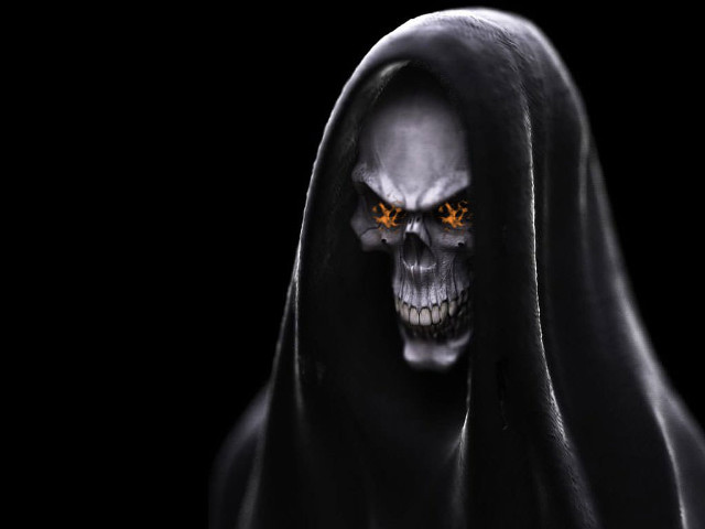 Skeleton glowing eyes hooded hood free wallpaper - medium preview image