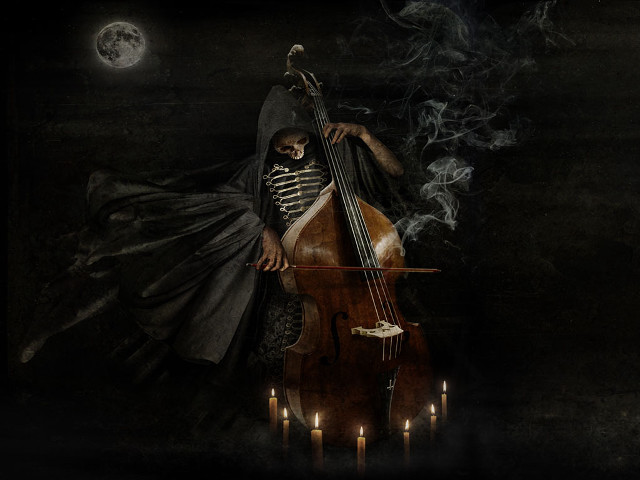 Skeleton cello dark room candles free wallpaper - medium preview image