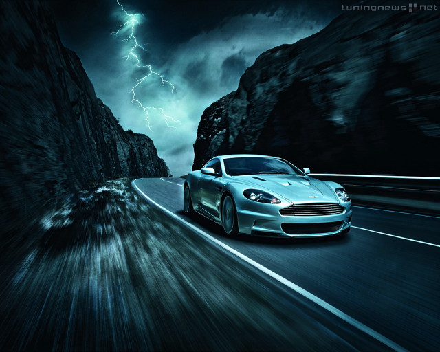 Car lightning mountain road storm free wallpaper - medium preview image