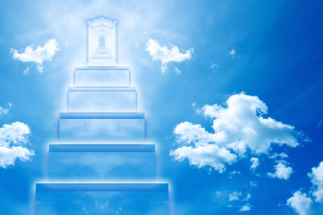 Stairway bright blue sky clouds free wallpaper - medium preview image