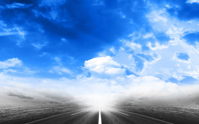 Road sky clouds white line free wallpaper - medium preview image