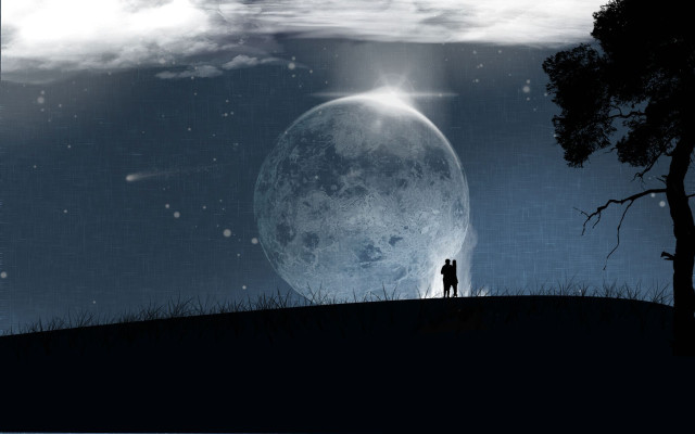 Couple moonlight tree fullmoon hill #2 free wallpaper - medium preview image