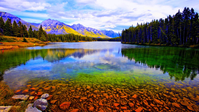 Lake mountains trees blue sky #52 free wallpaper - medium preview image