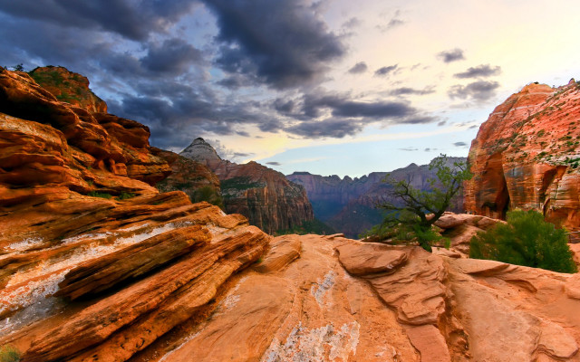 Mountain rock formation forest sunset free wallpaper - medium preview image