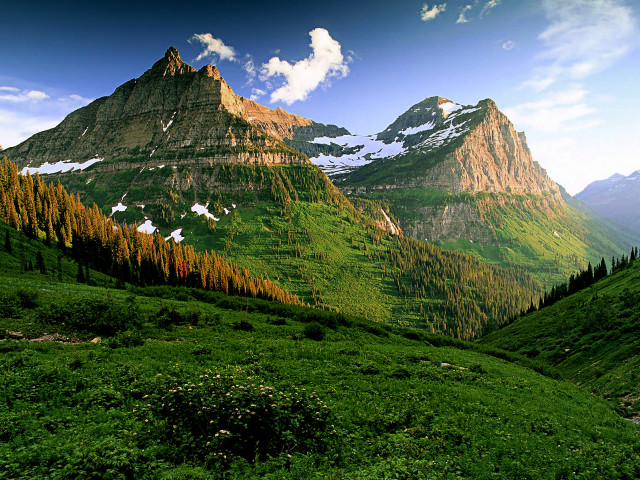 Mountain range trees clouds stream free wallpaper - medium preview image