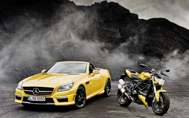 Yellow sports car motorcycle mountain free wallpaper - medium preview image