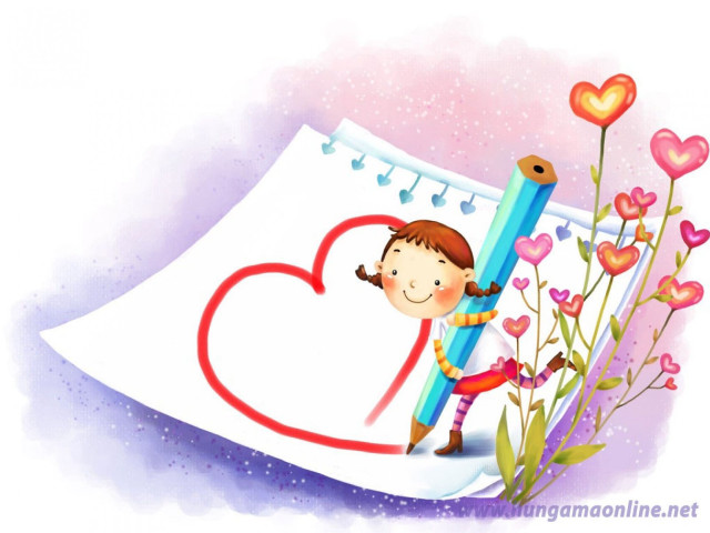 Girl holding pencil heart paper free wallpaper - medium preview image