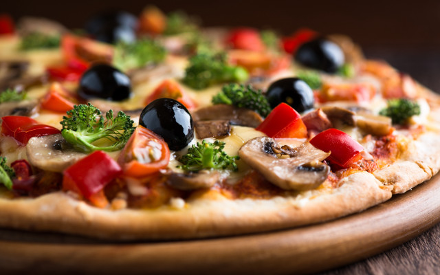Pizza toppings wooden board table free wallpaper - medium preview image