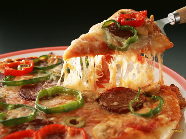 Pizza slice pepperoni peppers spatula free wallpaper - medium preview image