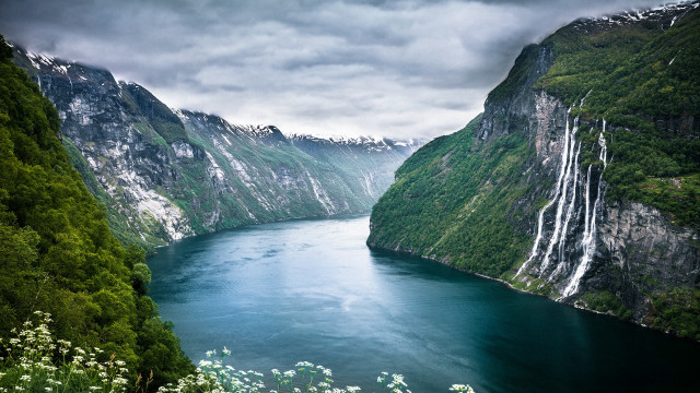 River mountains trees cloudy sky #7 free wallpaper - medium preview image