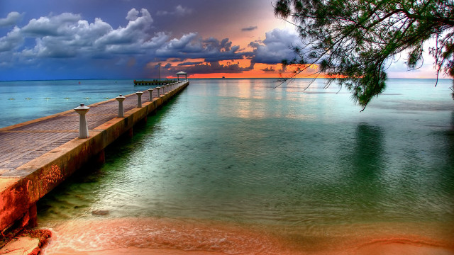 Long pier ocean cloudy sky #2 free wallpaper - medium preview image