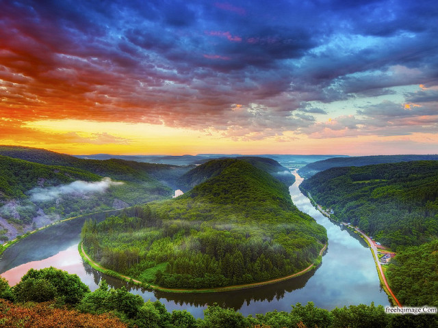 River lush green valley cloudy free wallpaper - medium preview image