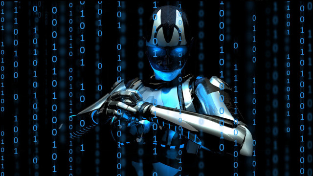 Robot holding gun numbers computer free wallpaper - medium preview image