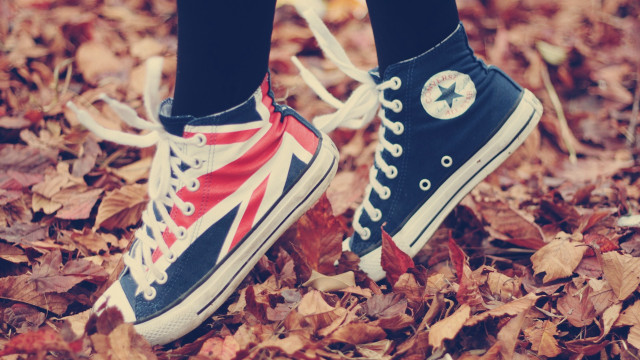 Person standing leaves field feet free wallpaper - medium preview image