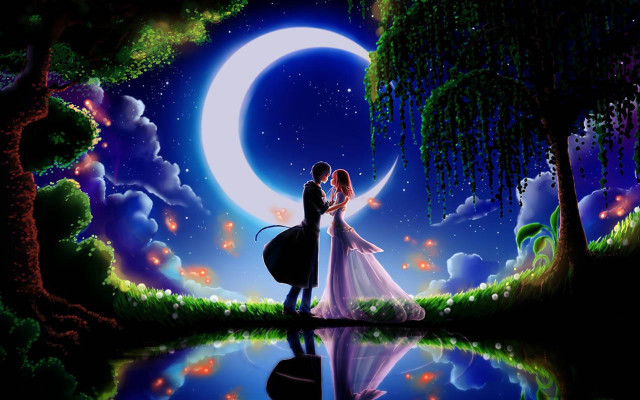 Couple moon trees reflection water #3 free wallpaper - medium preview image