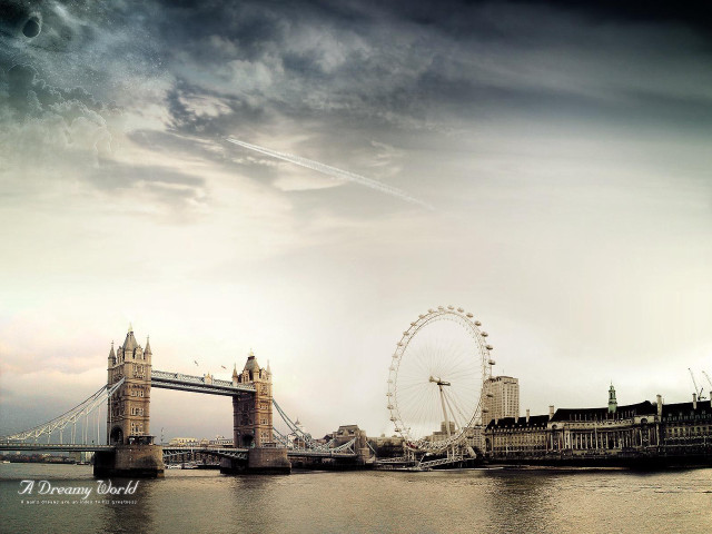 Large bridge ferris wheel cloudy free wallpaper - medium preview image