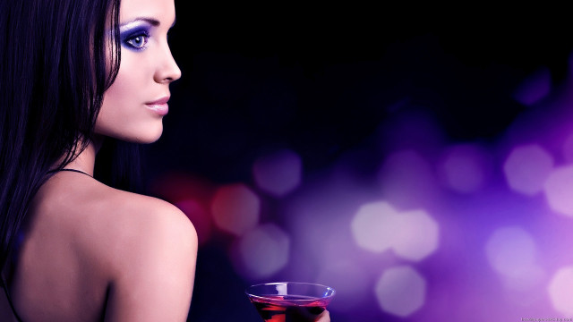 Woman drink purple background lights free wallpaper - medium preview image
