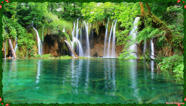 Beautiful waterfall green frame lake free wallpaper - medium preview image