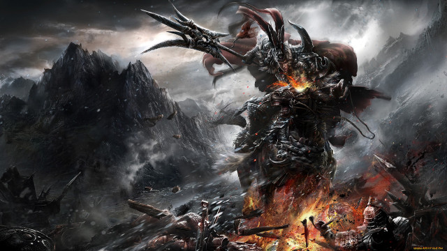 Demonic creature rocky area flames free wallpaper - medium preview image