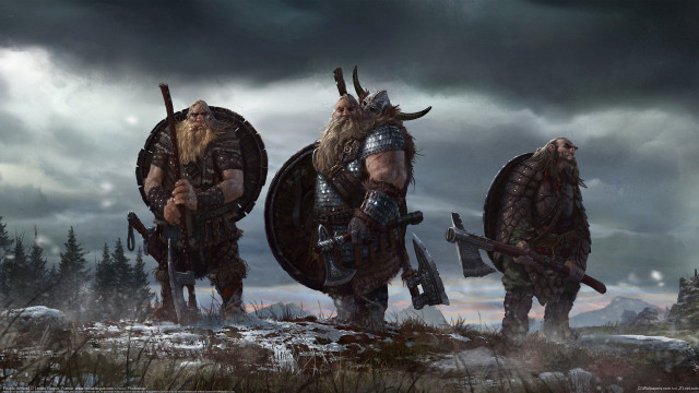 Viking men horned helmets walking free wallpaper - medium preview image