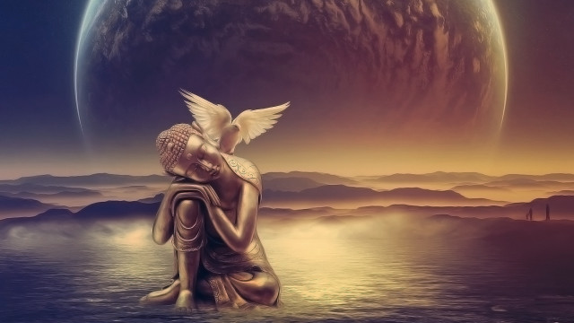 Statue sitting water bird shoulder #2 free wallpaper - medium preview image