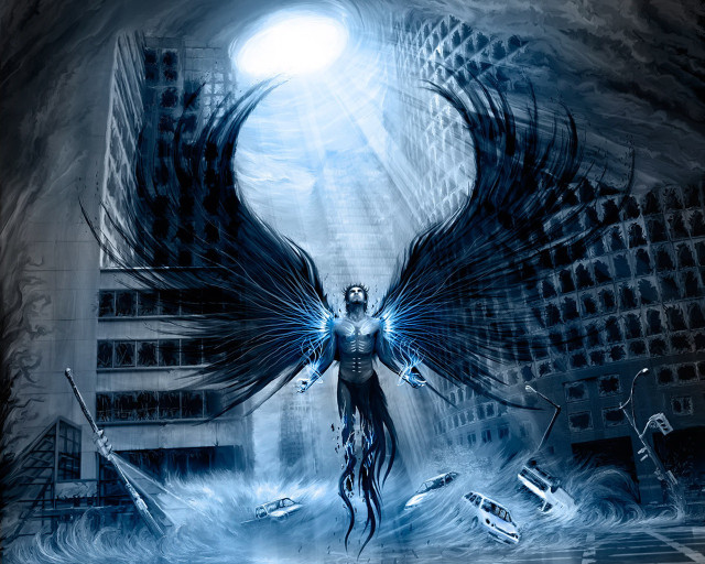 Man with wings in city free wallpaper - medium preview image